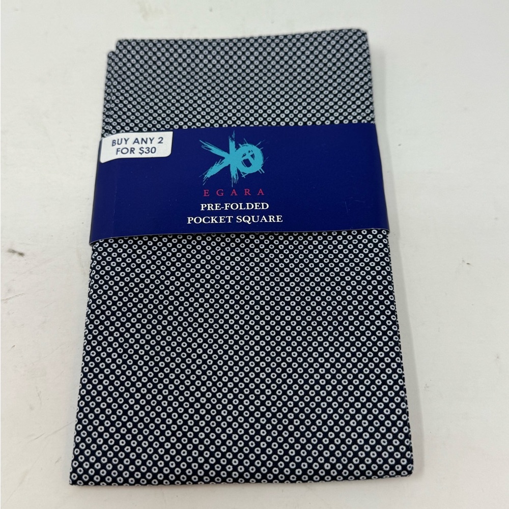 EGARA Men Pre Folded Pocket Square White Dots 100% Cotton Handkerchief NEW GHV1.